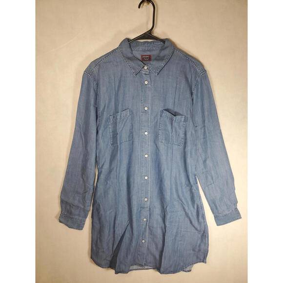 Untuckit Maraska Women’s Long Sleeve Button Down Shirt Dress Blue Tangle Sz 10 - Picture 1 of 9